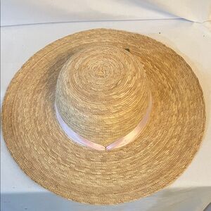 Chic Straw Hat with Soft Pink Ribbon